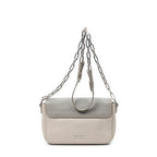 Shoulder Bag Pushlock Flap Chain Crossbody Taupe Goatskin Leather