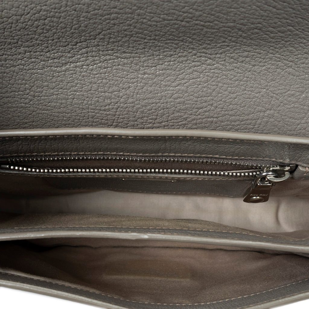 Shoulder Bag Pushlock Flap Chain Crossbody Taupe Goatskin Leather