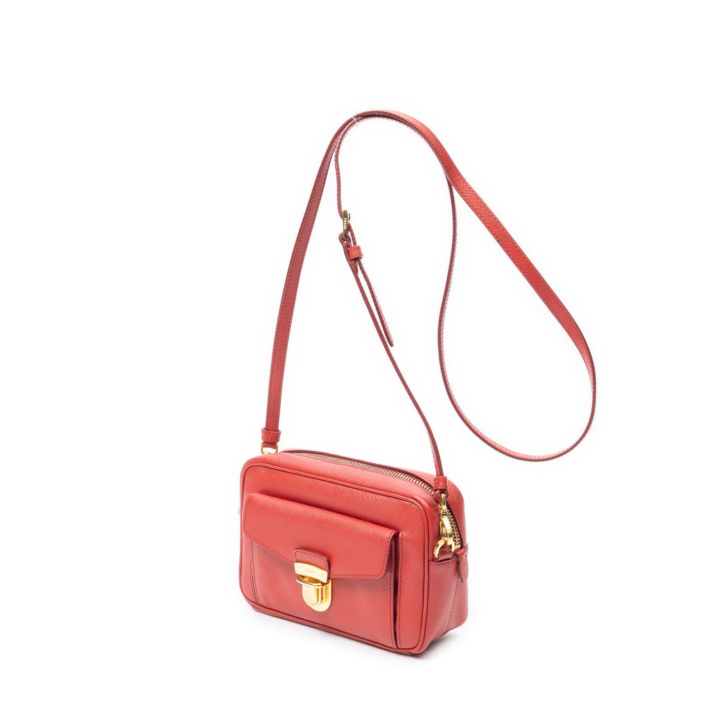 Shoulder Bag Small Satchel Crossbody Red Saffiano Leather