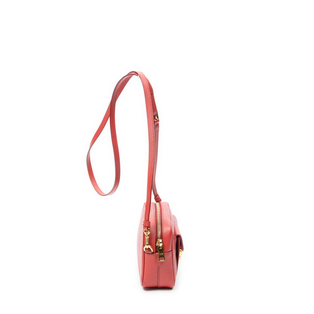Shoulder Bag Small Satchel Crossbody Red Saffiano Leather