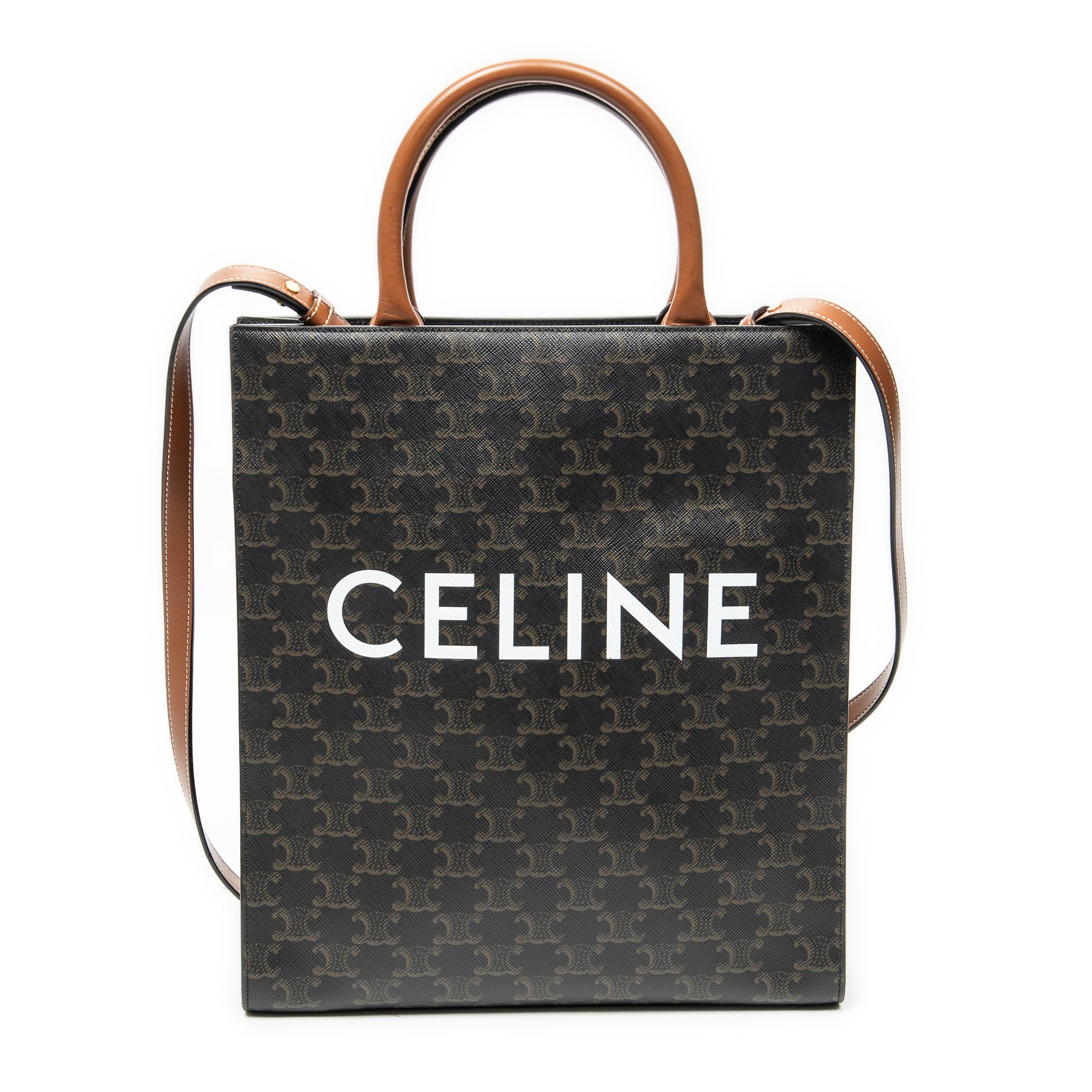 Shoulder Bag Small Vertical Cabas Brown Triomphe Coated Canvas
