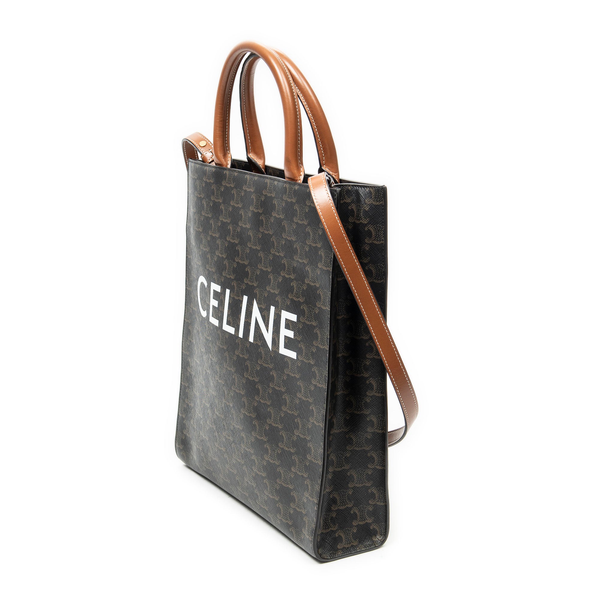 Shoulder Bag Small Vertical Cabas Brown Triomphe Coated Canvas