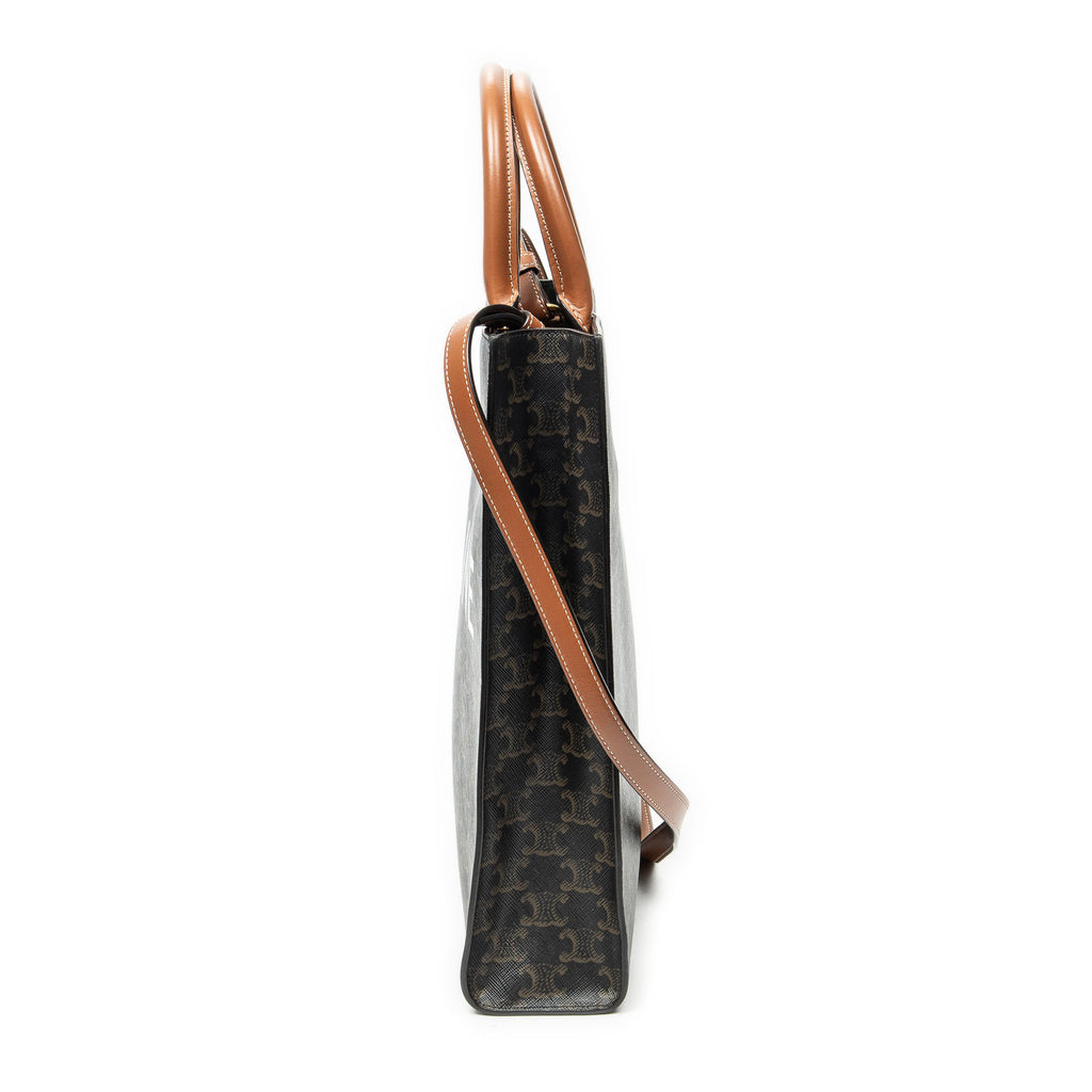 Shoulder Bag Small Vertical Cabas Brown Triomphe Coated Canvas