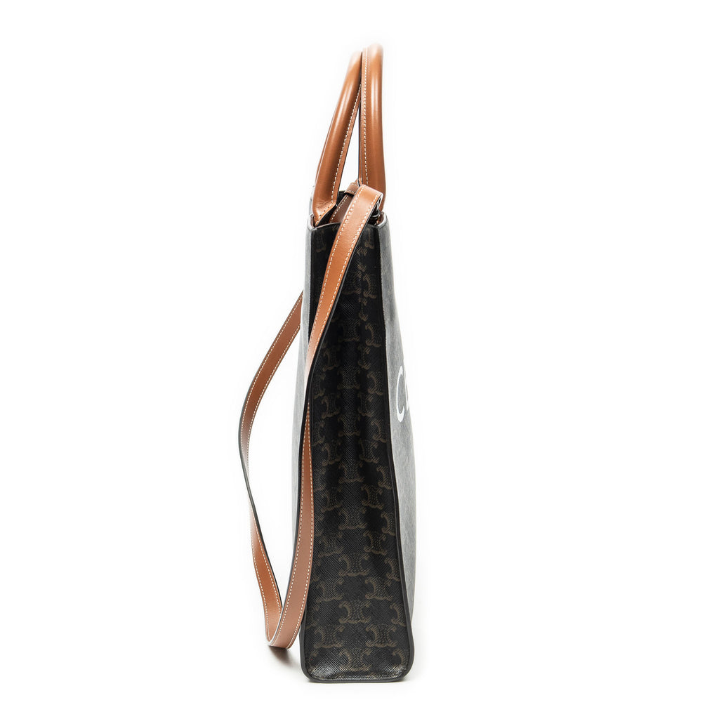 Shoulder Bag Small Vertical Cabas Brown Triomphe Coated Canvas