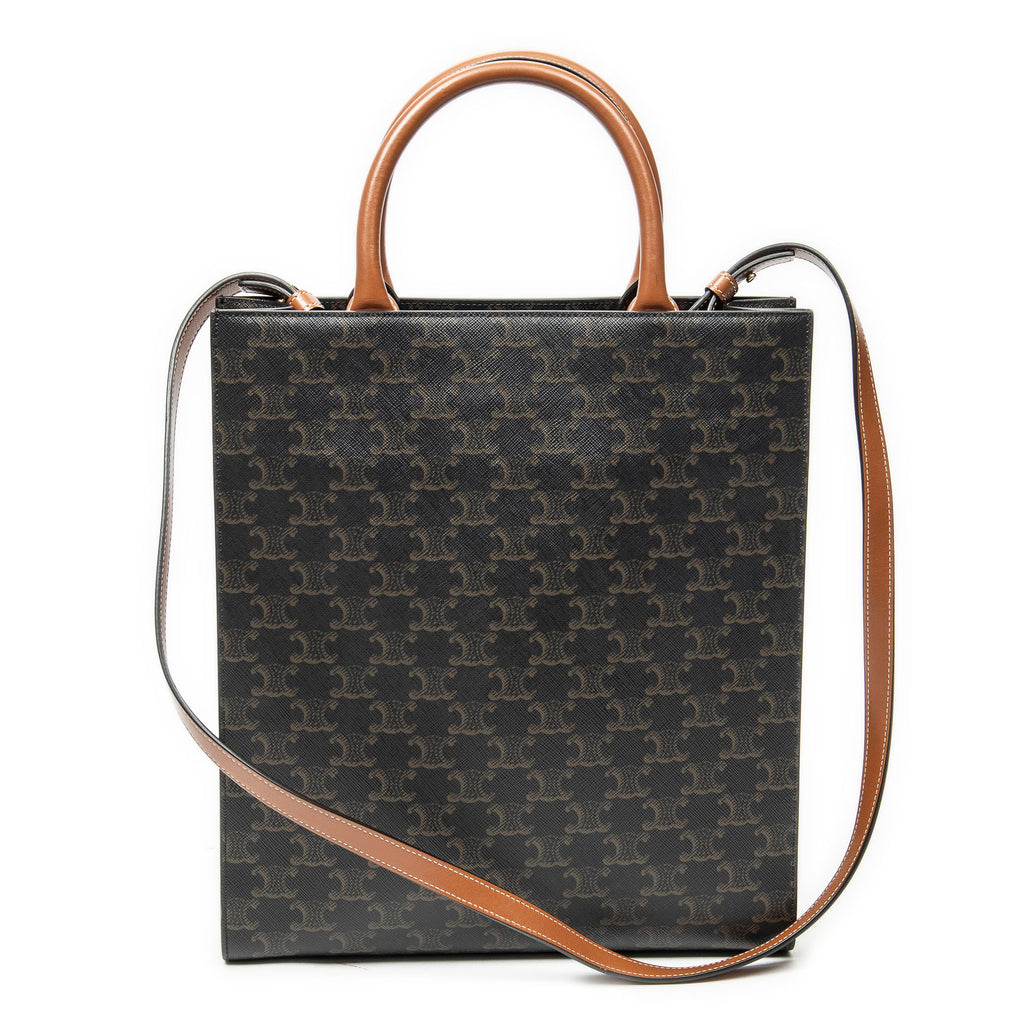 Shoulder Bag Small Vertical Cabas Brown Triomphe Coated Canvas