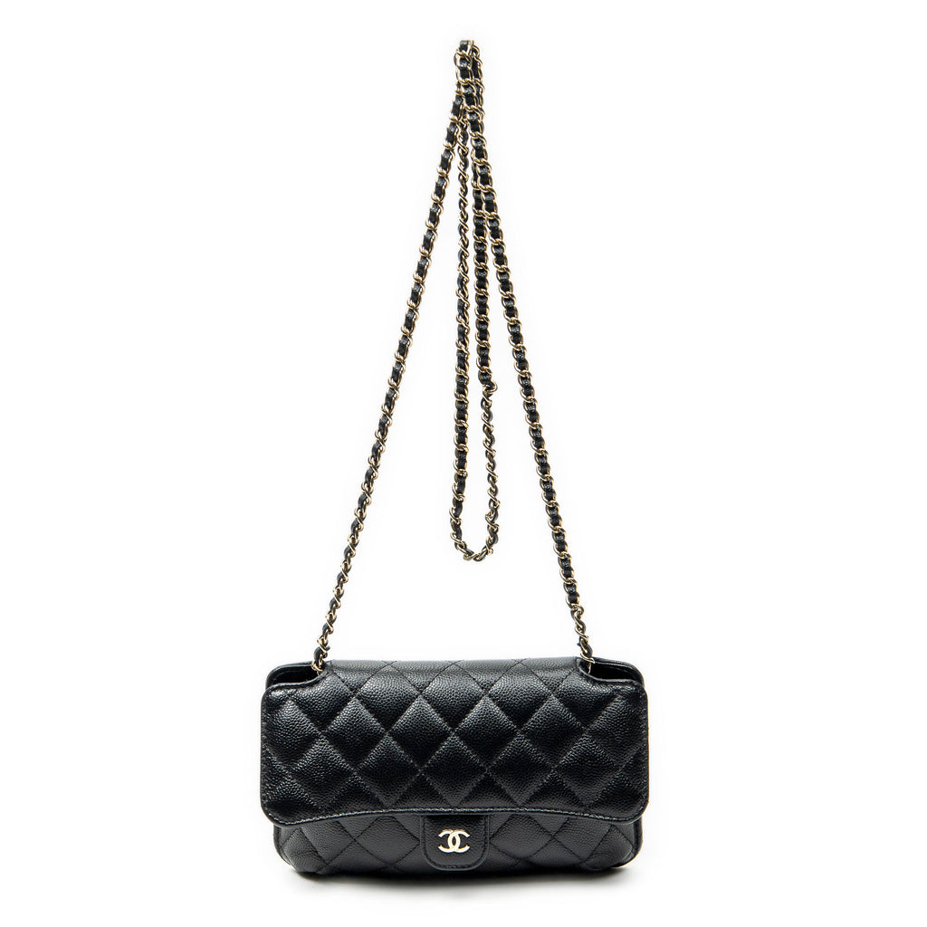 Shoulder Bag CC Foldable Chain Tote Black Quilted Caviar Leather