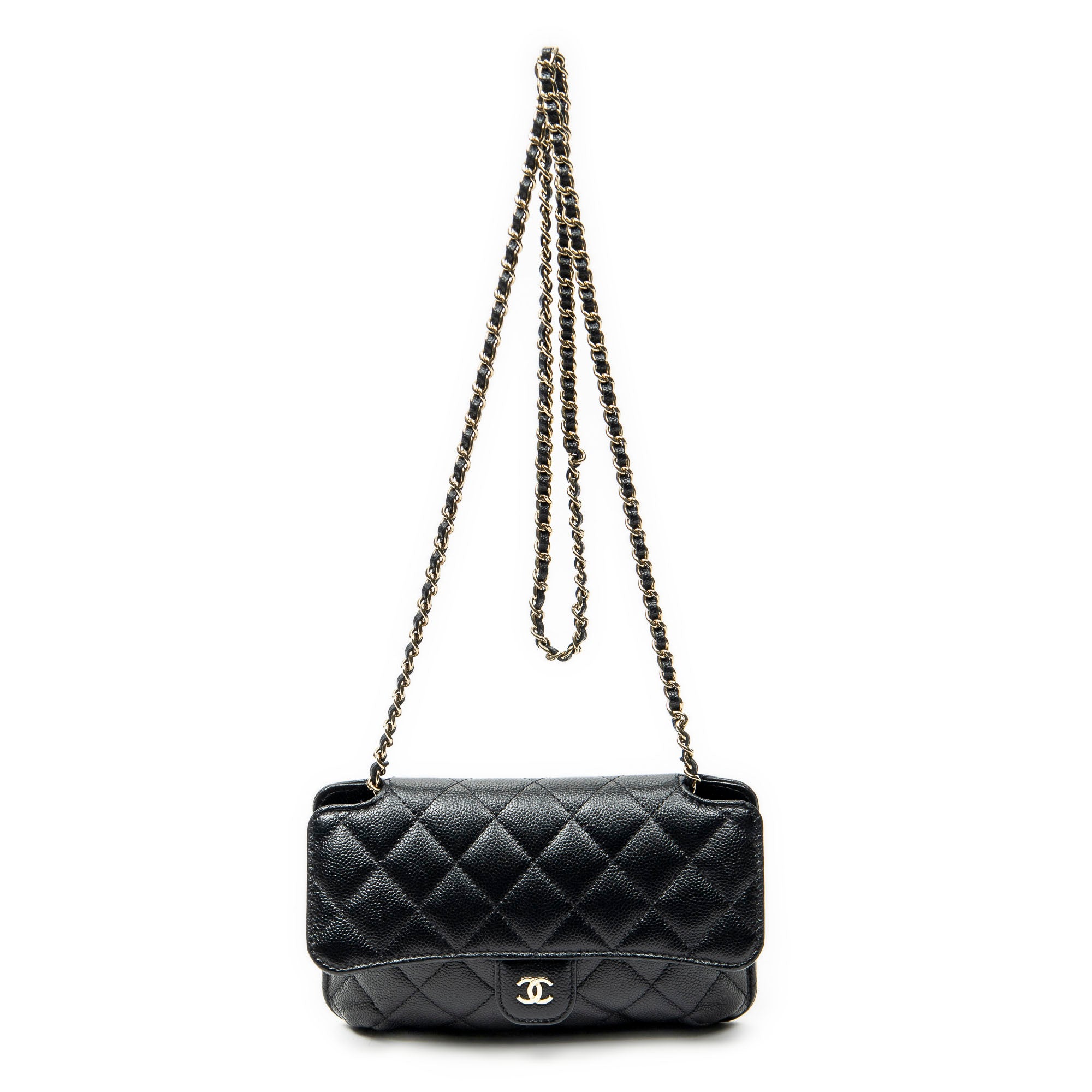 Shoulder Bag CC Foldable Chain Tote Black Quilted Caviar Leather