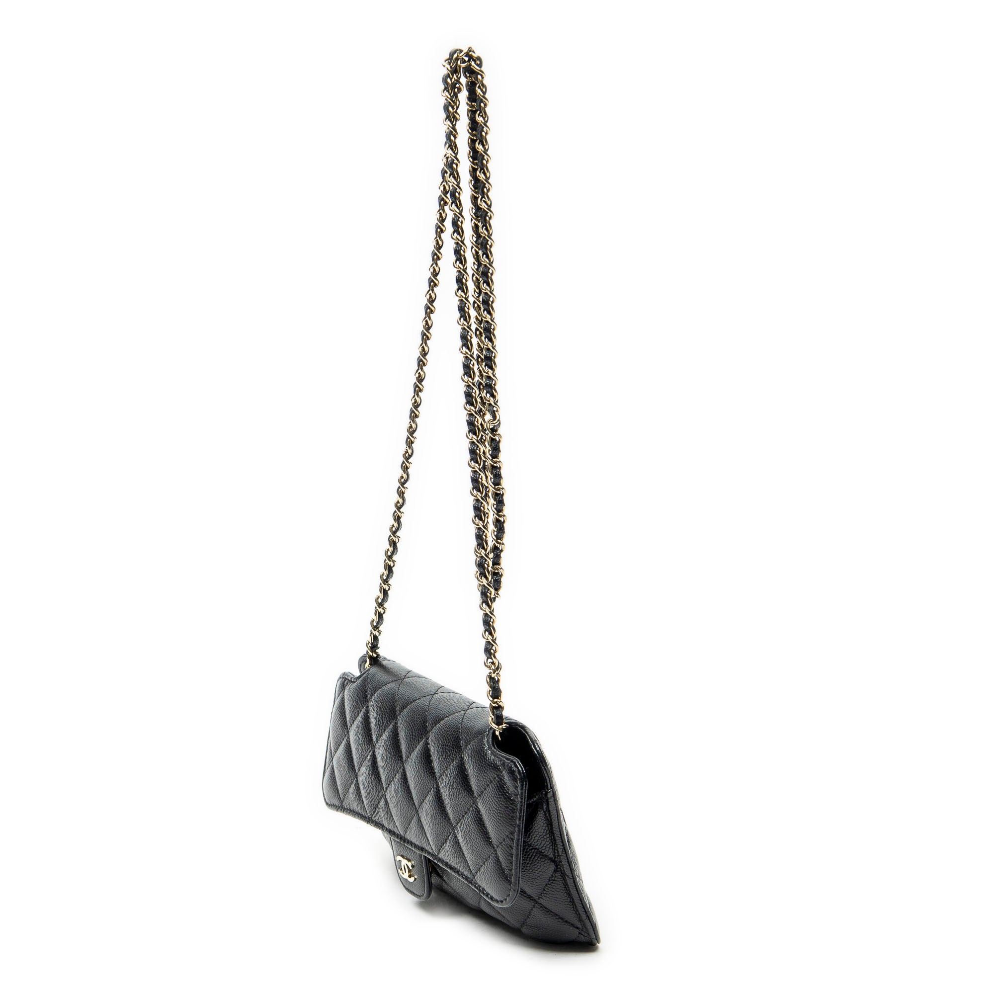 Shoulder Bag CC Foldable Chain Tote Black Quilted Caviar Leather