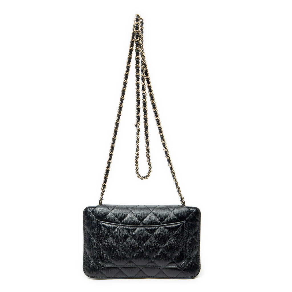Shoulder Bag CC Foldable Chain Tote Black Quilted Caviar Leather