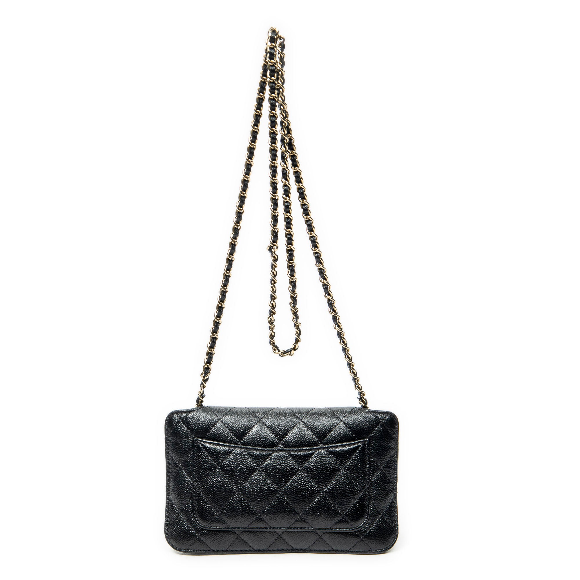 Shoulder Bag CC Foldable Chain Tote Black Quilted Caviar Leather