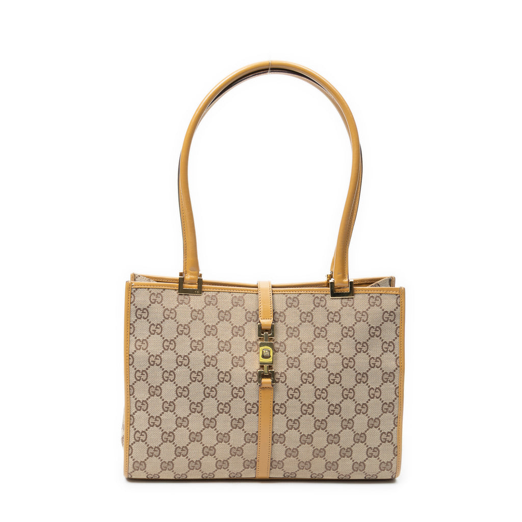 Shoulder Bag Square Jackie Tote Beige Monogrammed Canvas