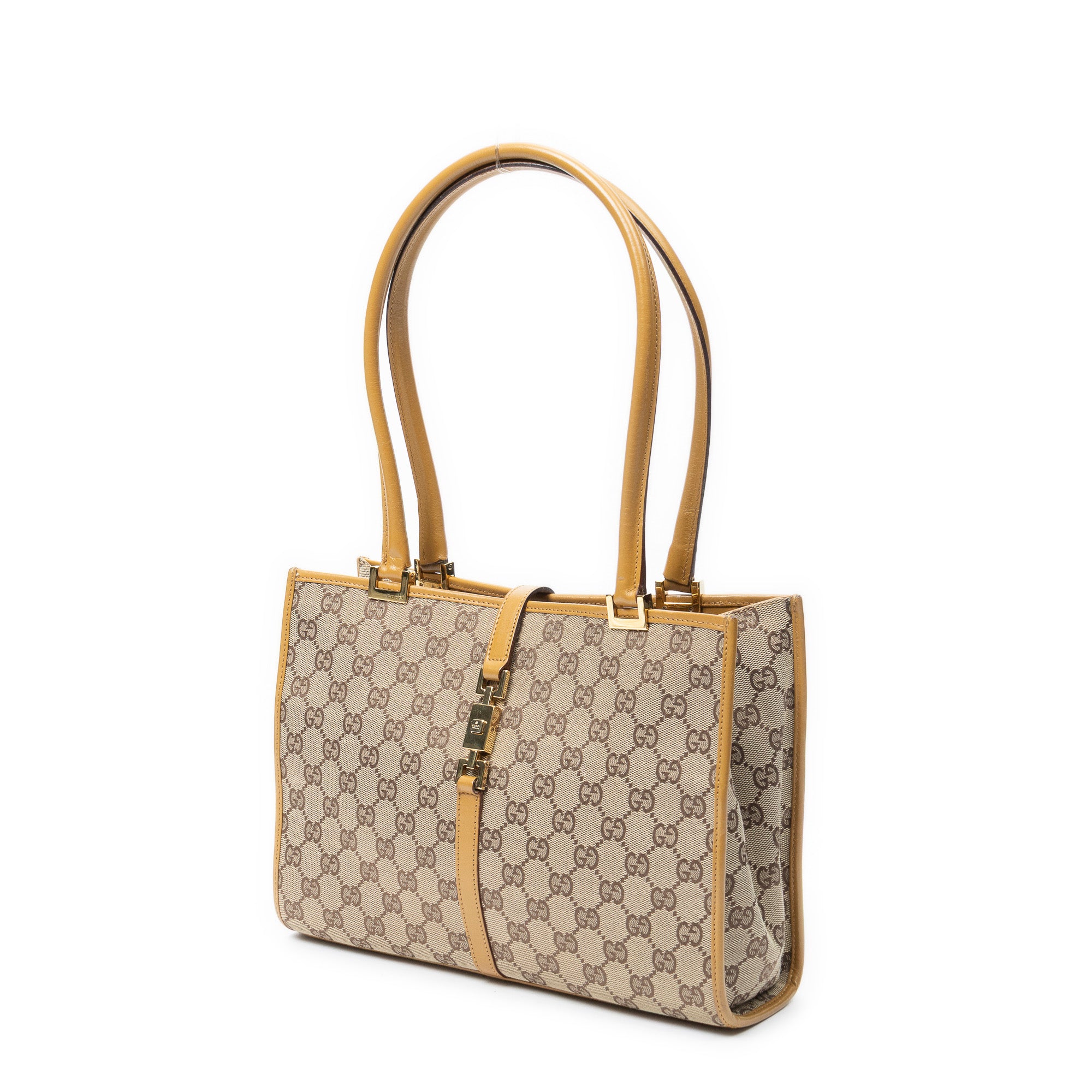 Shoulder Bag Square Jackie Tote Beige Monogrammed Canvas