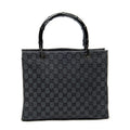 Handbag Bamboo Square Tote Black Monogrammed Canvas