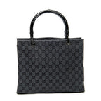 Handbag Bamboo Square Tote Black Monogrammed Canvas