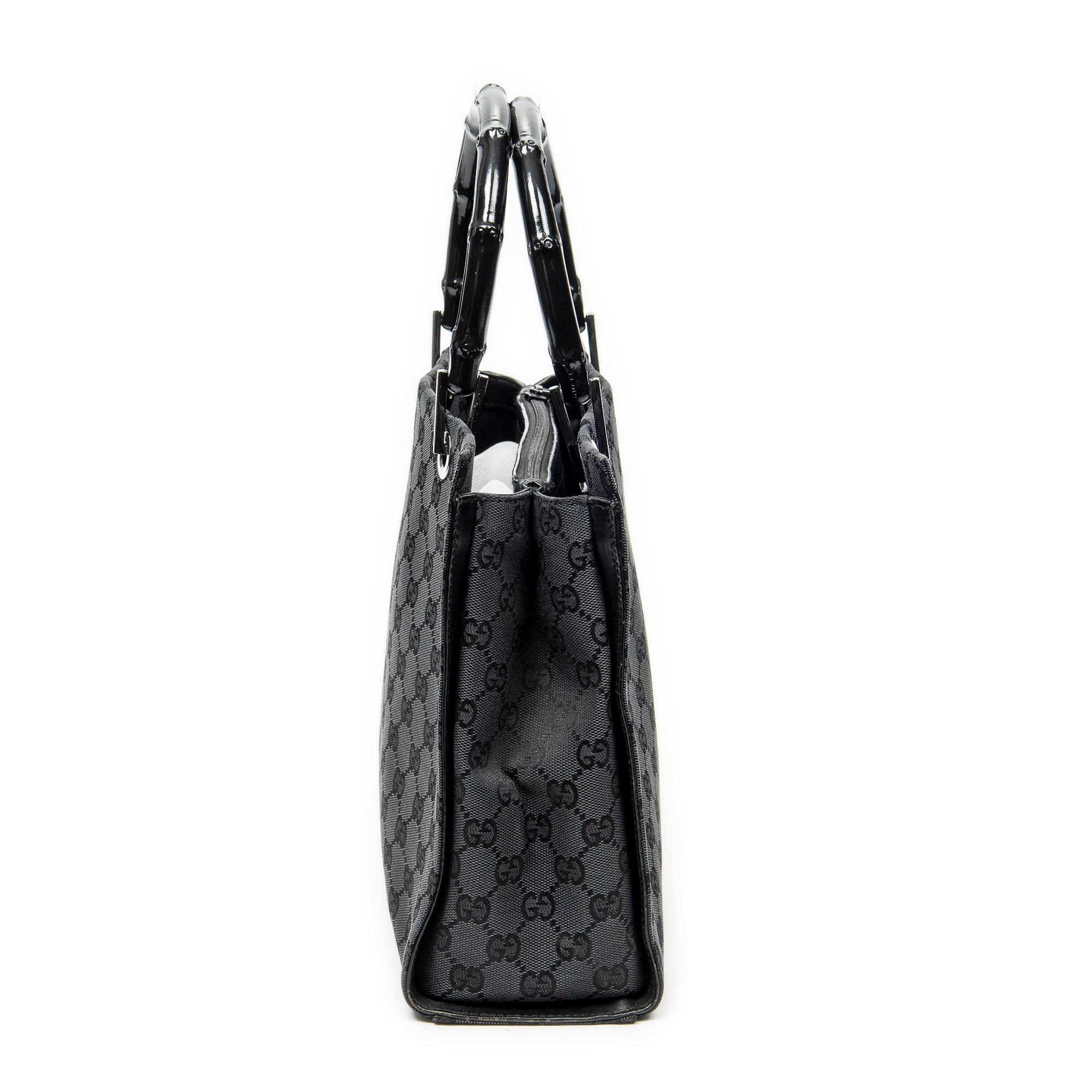 Handbag Bamboo Square Tote Black Monogrammed Canvas