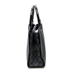 Handbag Bamboo Square Tote Black Monogrammed Canvas