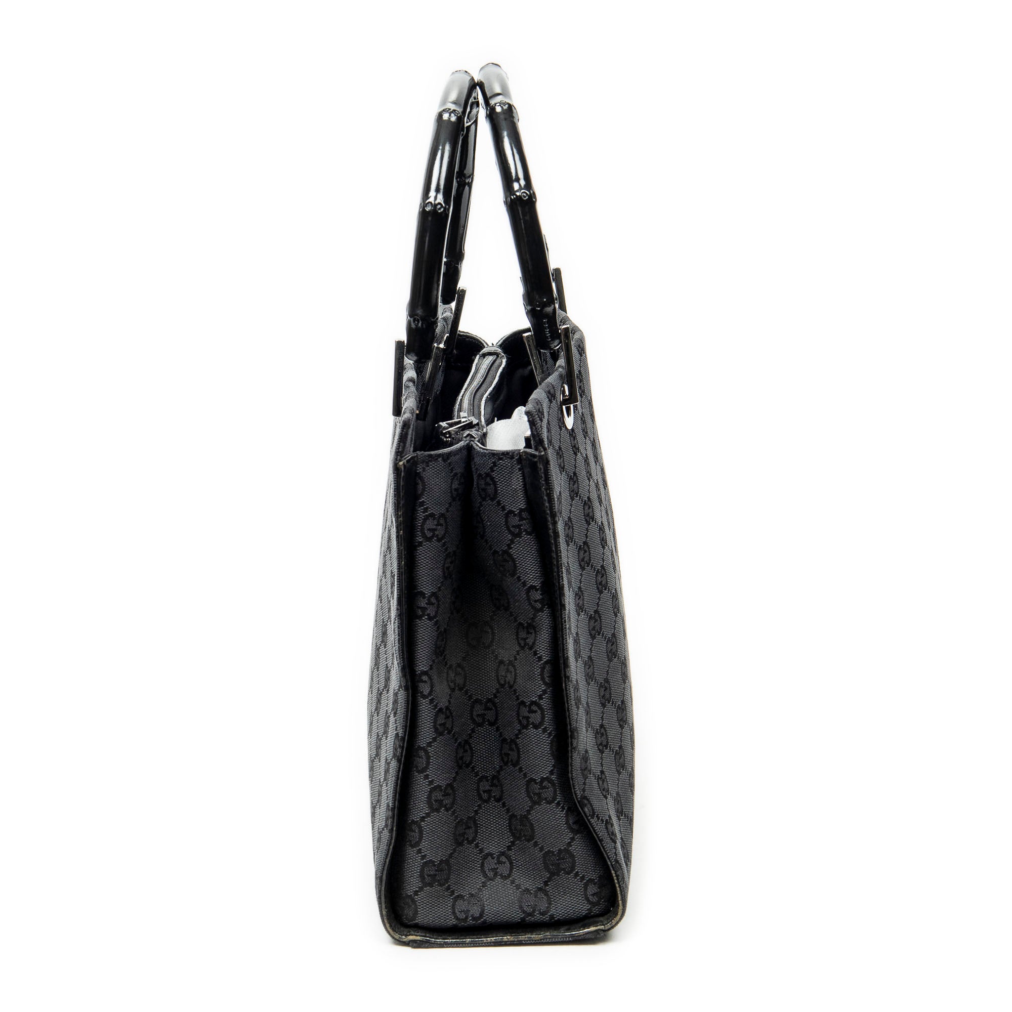 Handbag Bamboo Square Tote Black Monogrammed Canvas