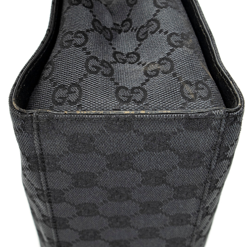 Handbag Bamboo Square Tote Black Monogrammed Canvas
