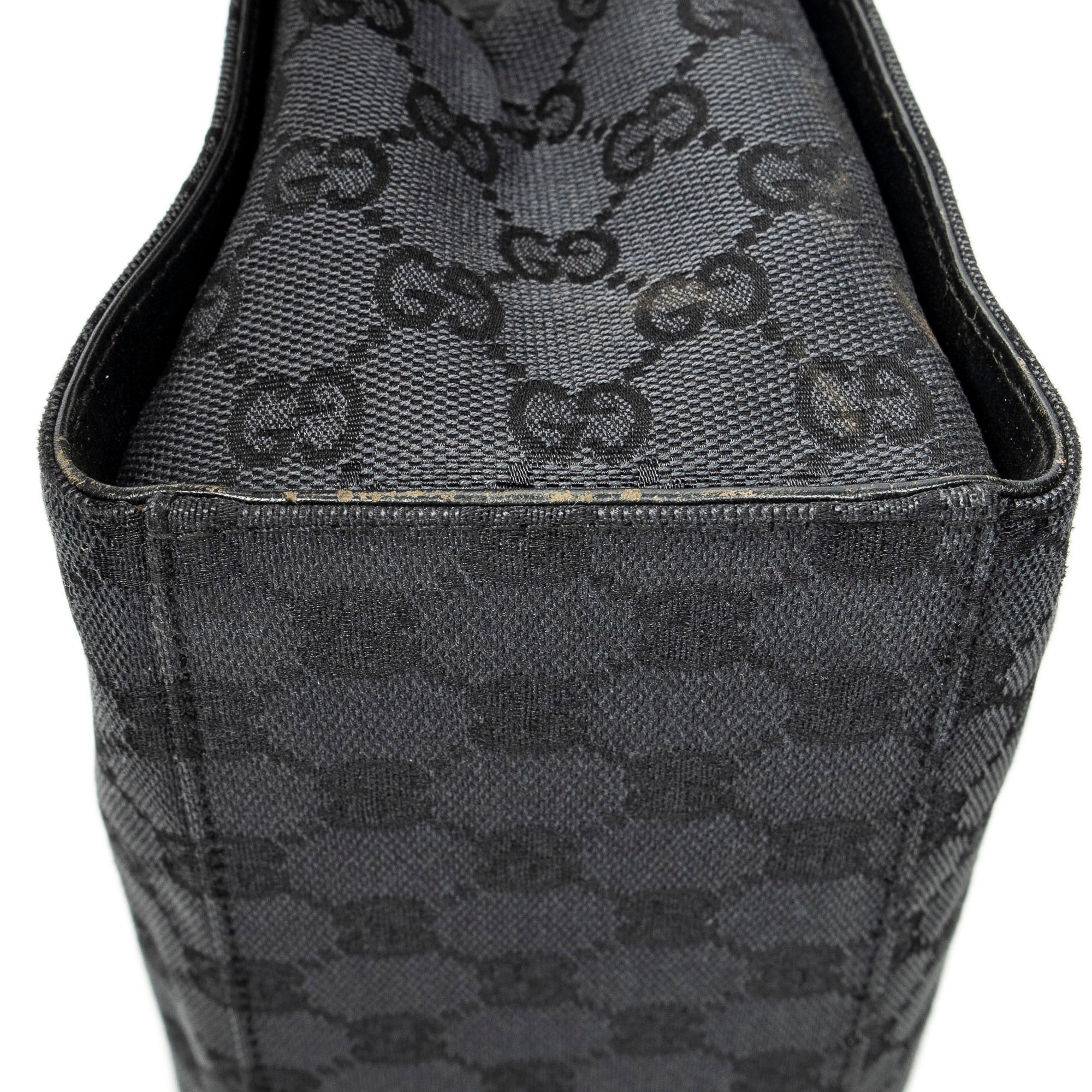 Handbag Bamboo Square Tote Black Monogrammed Canvas