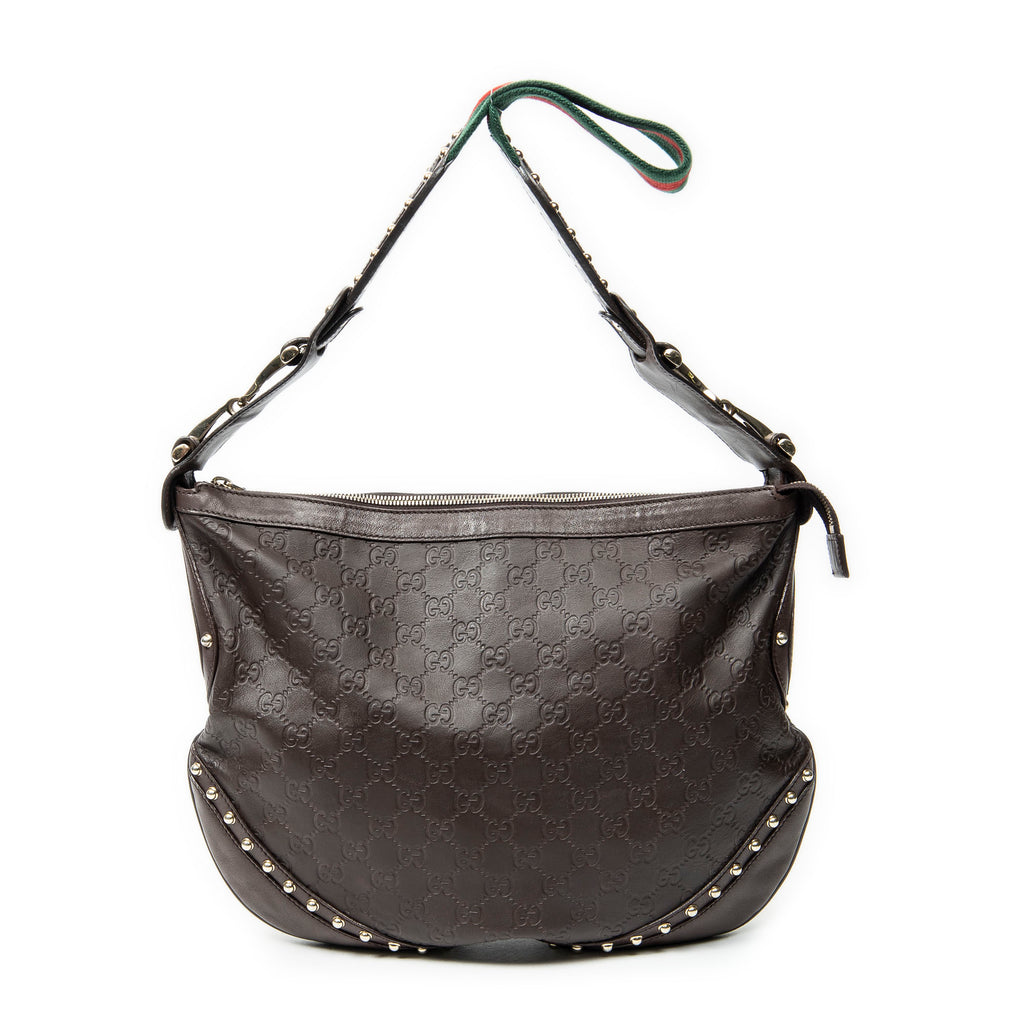 Shoulder Bag Web Studded Pelham Messenger Brown Guccissima Leather
