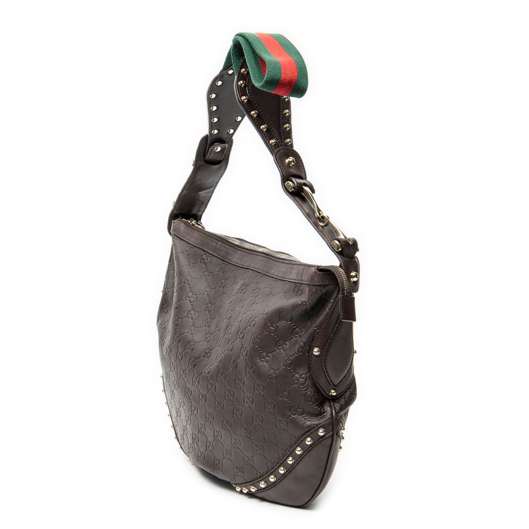 Shoulder Bag Web Studded Pelham Messenger Brown Guccissima Leather