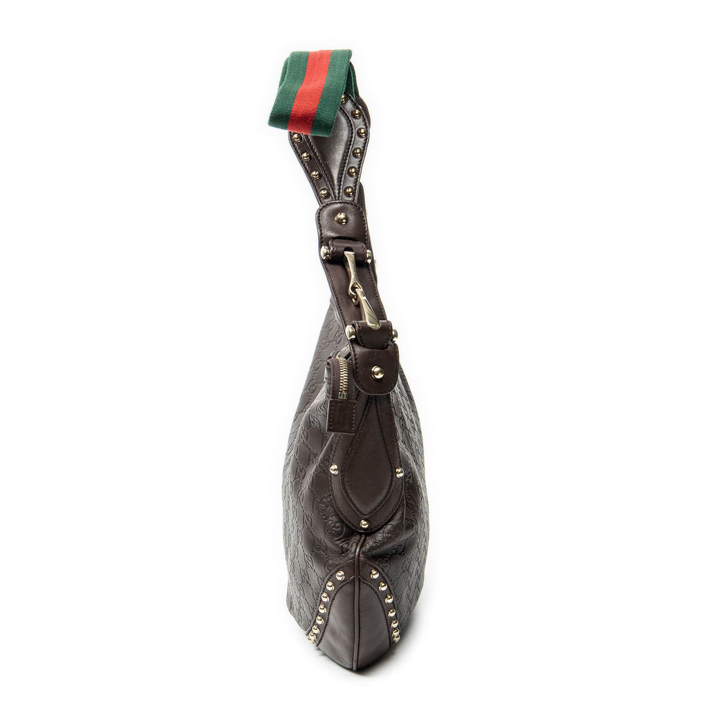 Shoulder Bag Web Studded Pelham Messenger Brown Guccissima Leather