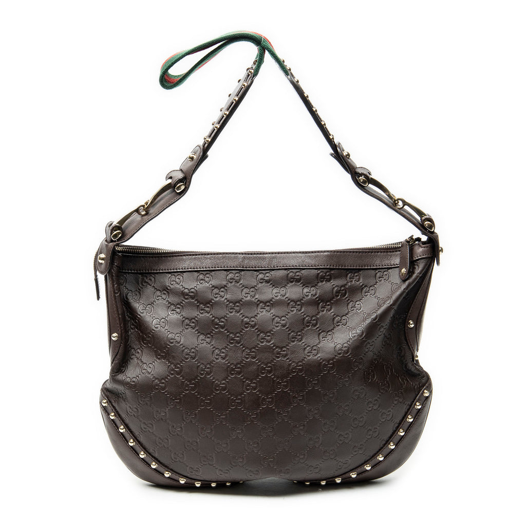 Shoulder Bag Web Studded Pelham Messenger Brown Guccissima Leather