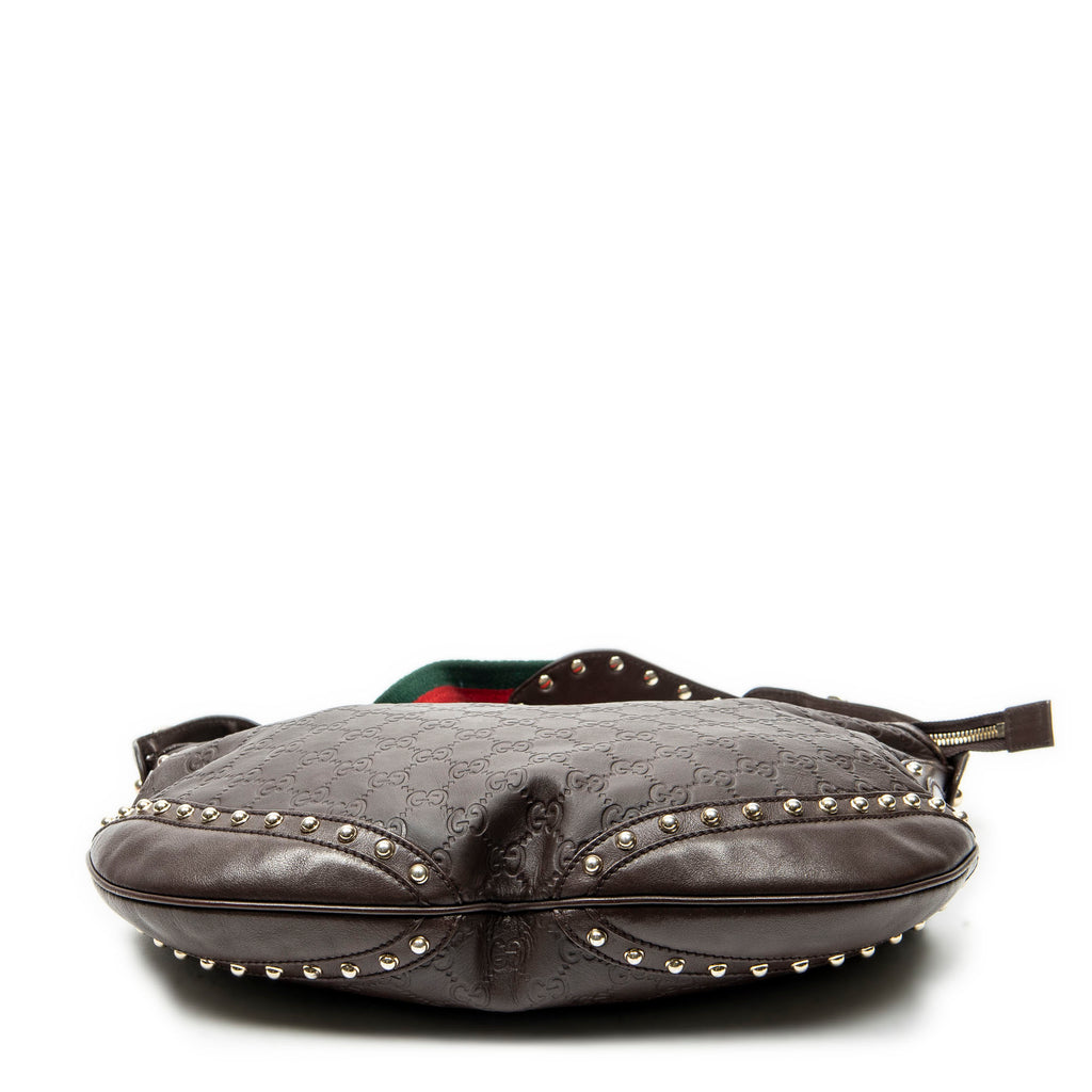 Shoulder Bag Web Studded Pelham Messenger Brown Guccissima Leather