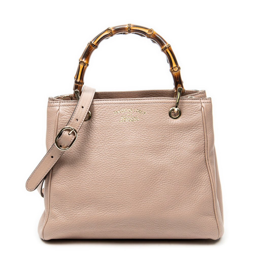 Shoulder Bag Small Bamboo Shopper Tote Pink Grained Calfskin Leather