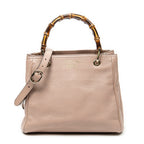Shoulder Bag Small Bamboo Shopper Tote Pink Grained Calfskin Leather