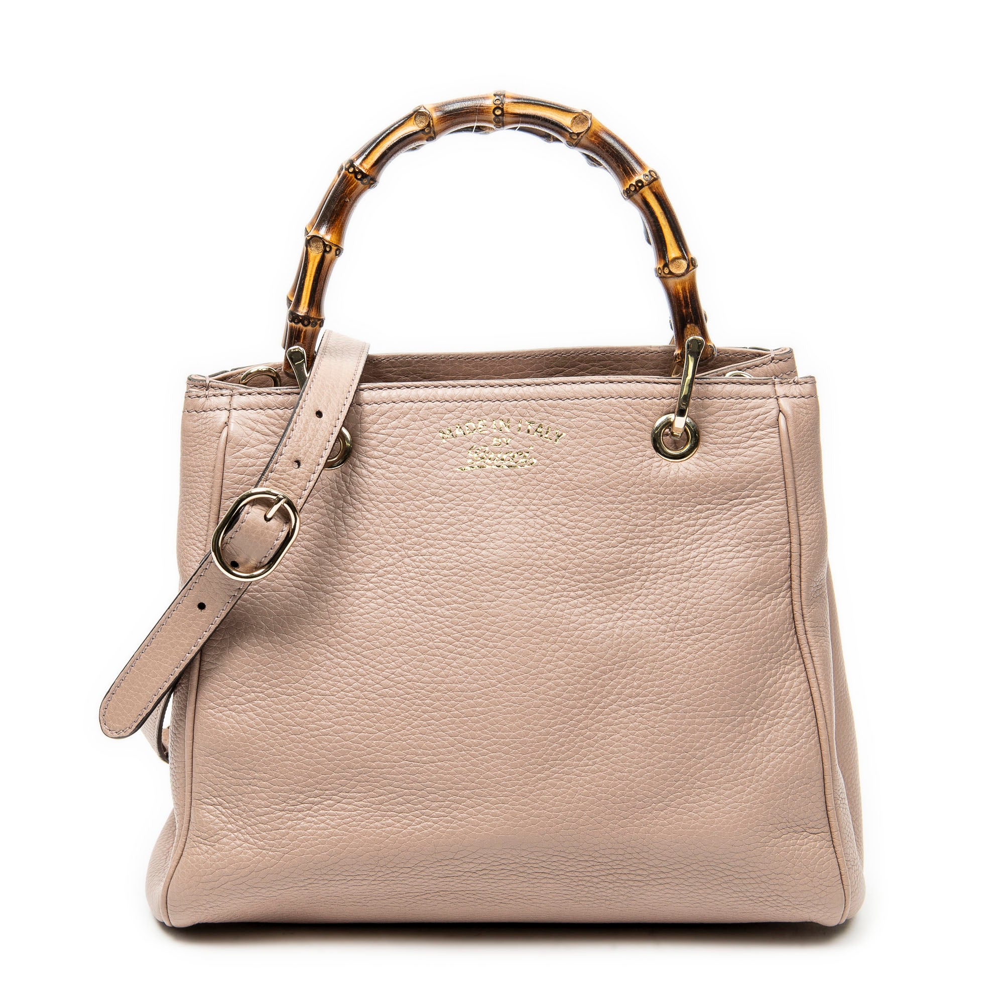 Shoulder Bag Small Bamboo Shopper Tote Pink Grained Calfskin Leather