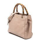 Shoulder Bag Small Bamboo Shopper Tote Pink Grained Calfskin Leather