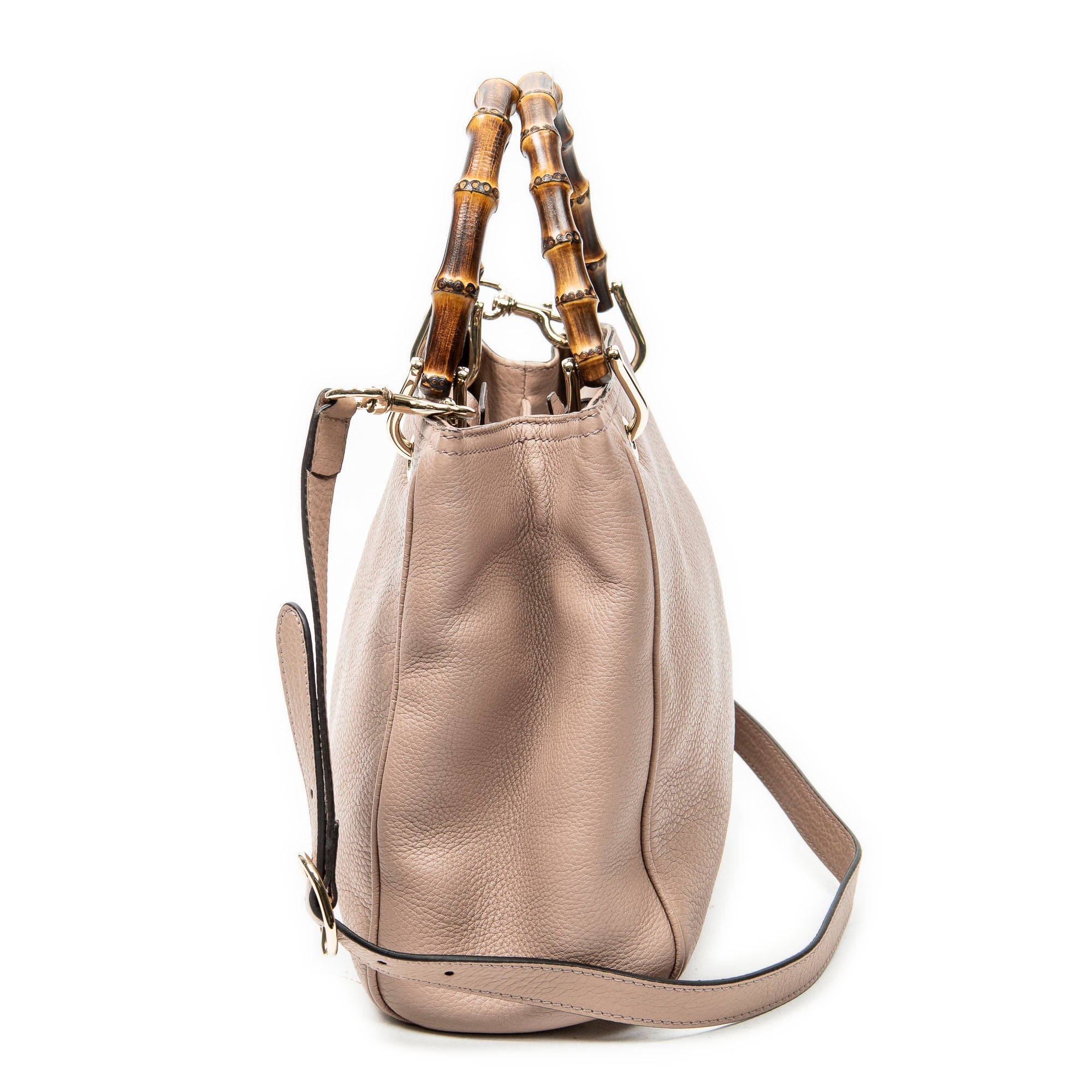 Shoulder Bag Small Bamboo Shopper Tote Pink Grained Calfskin Leather
