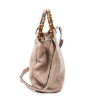 Shoulder Bag Small Bamboo Shopper Tote Pink Grained Calfskin Leather