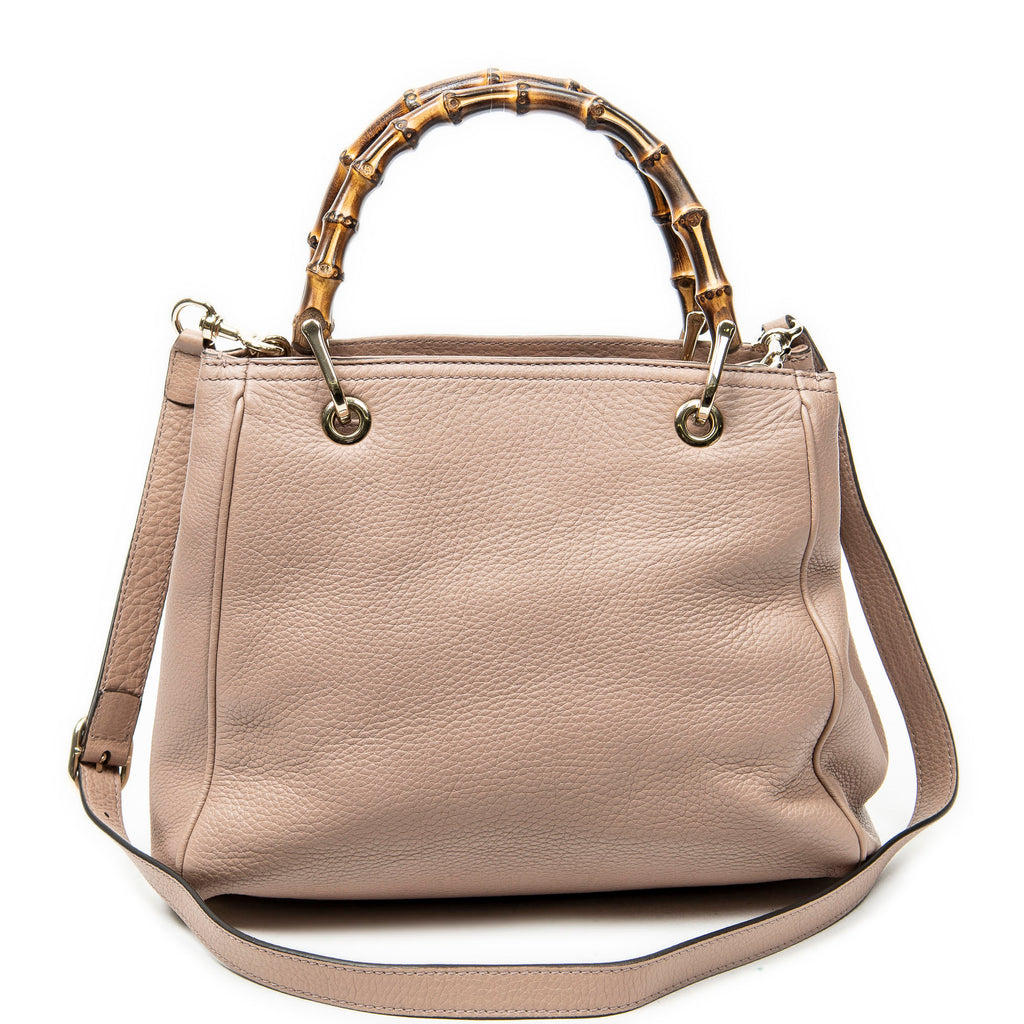 Shoulder Bag Small Bamboo Shopper Tote Pink Grained Calfskin Leather