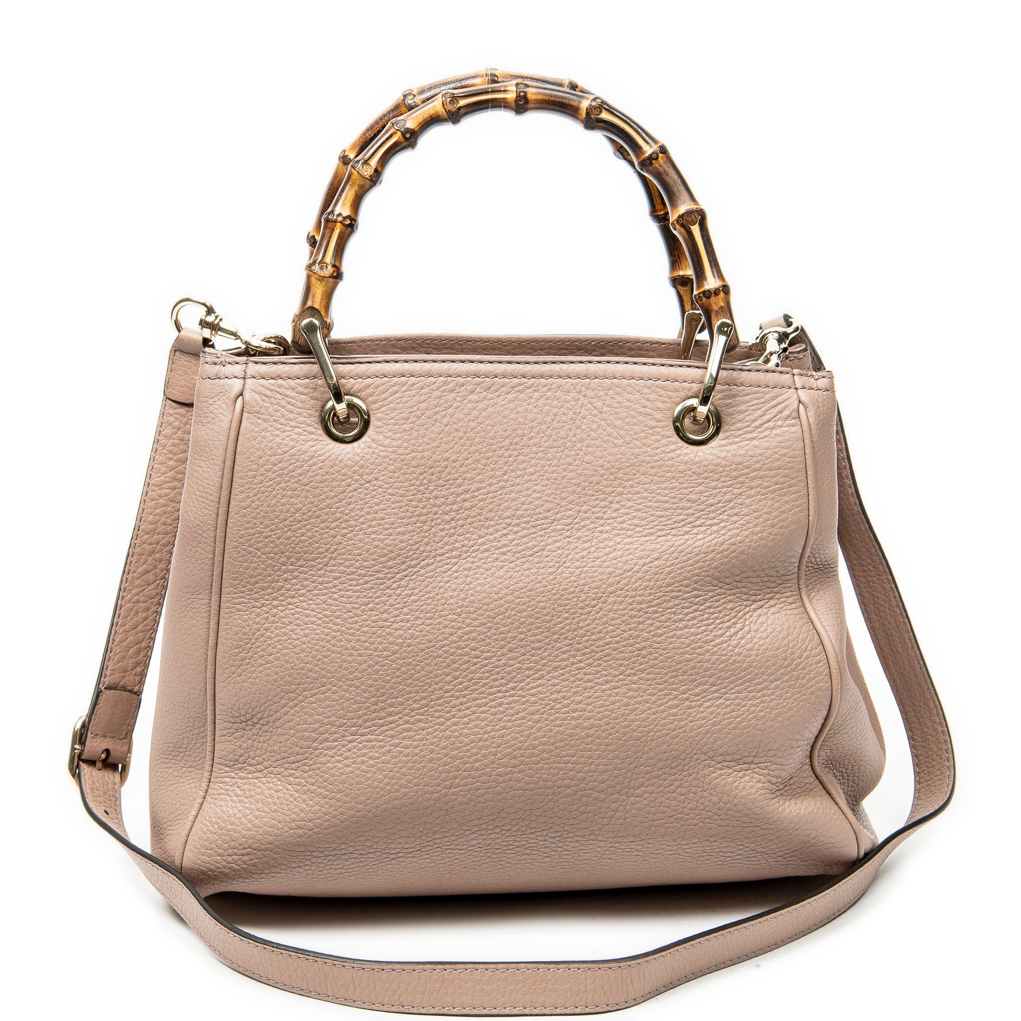 Shoulder Bag Small Bamboo Shopper Tote Pink Grained Calfskin Leather