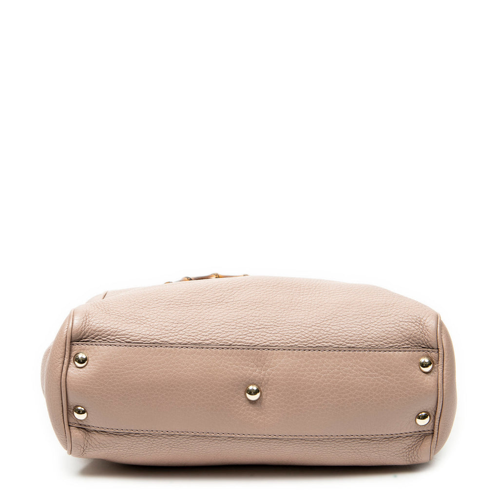 Shoulder Bag Small Bamboo Shopper Tote Pink Grained Calfskin Leather