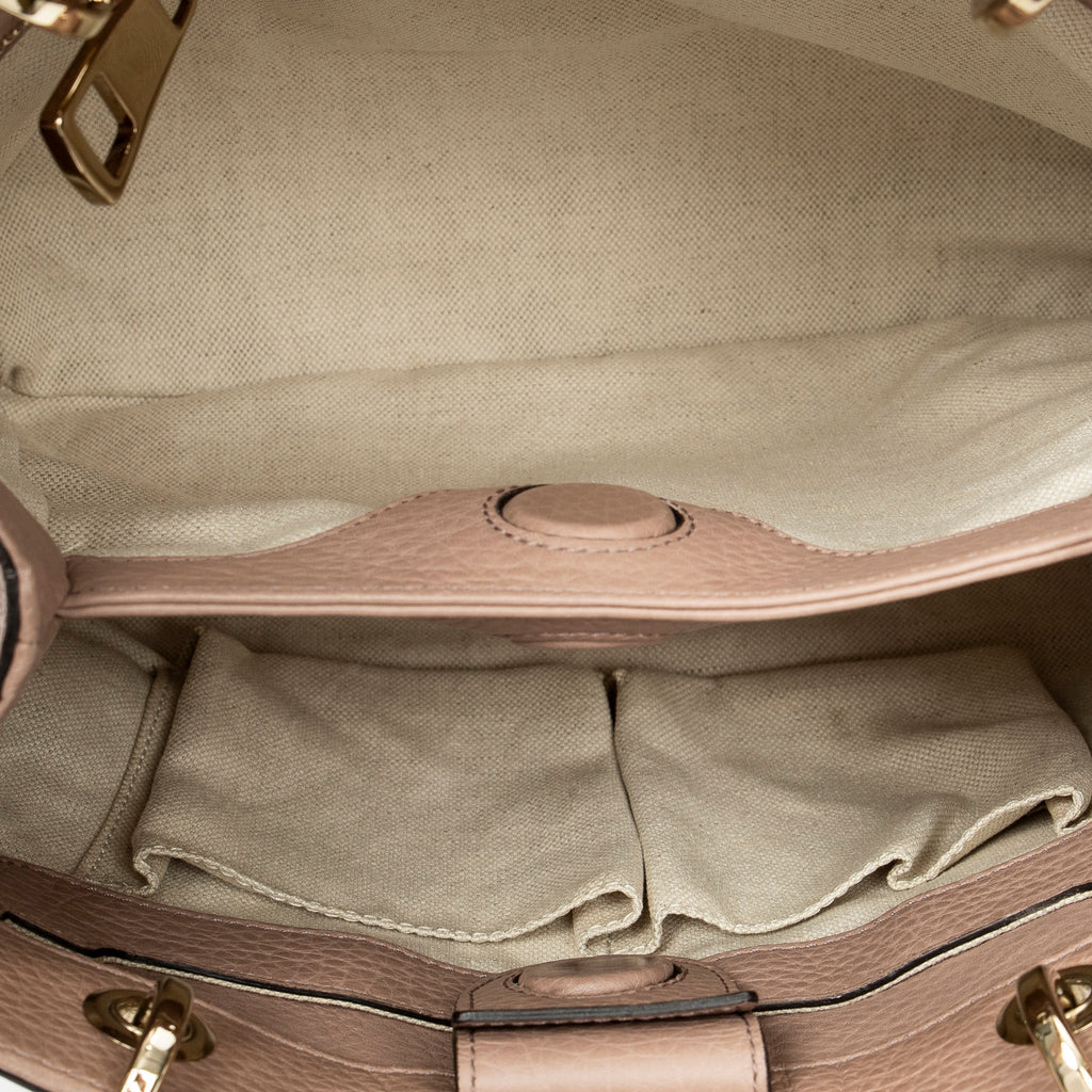 Shoulder Bag Small Bamboo Shopper Tote Pink Grained Calfskin Leather