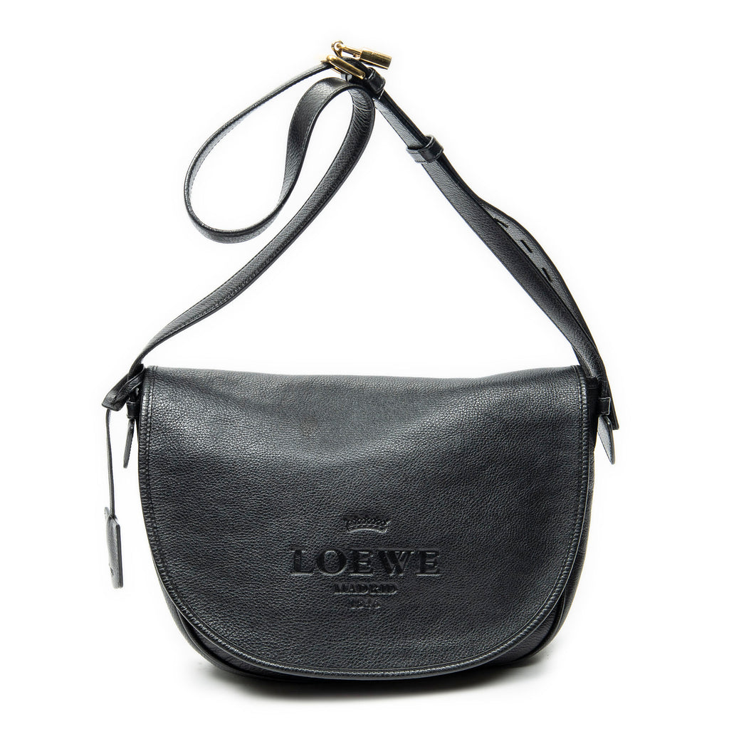 Shoulder Bag Heritage Flap Messenger Black Grained Calfskin Leather