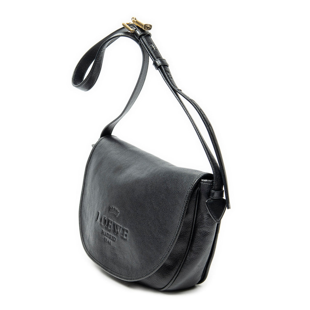 Shoulder Bag Heritage Flap Messenger Black Grained Calfskin Leather