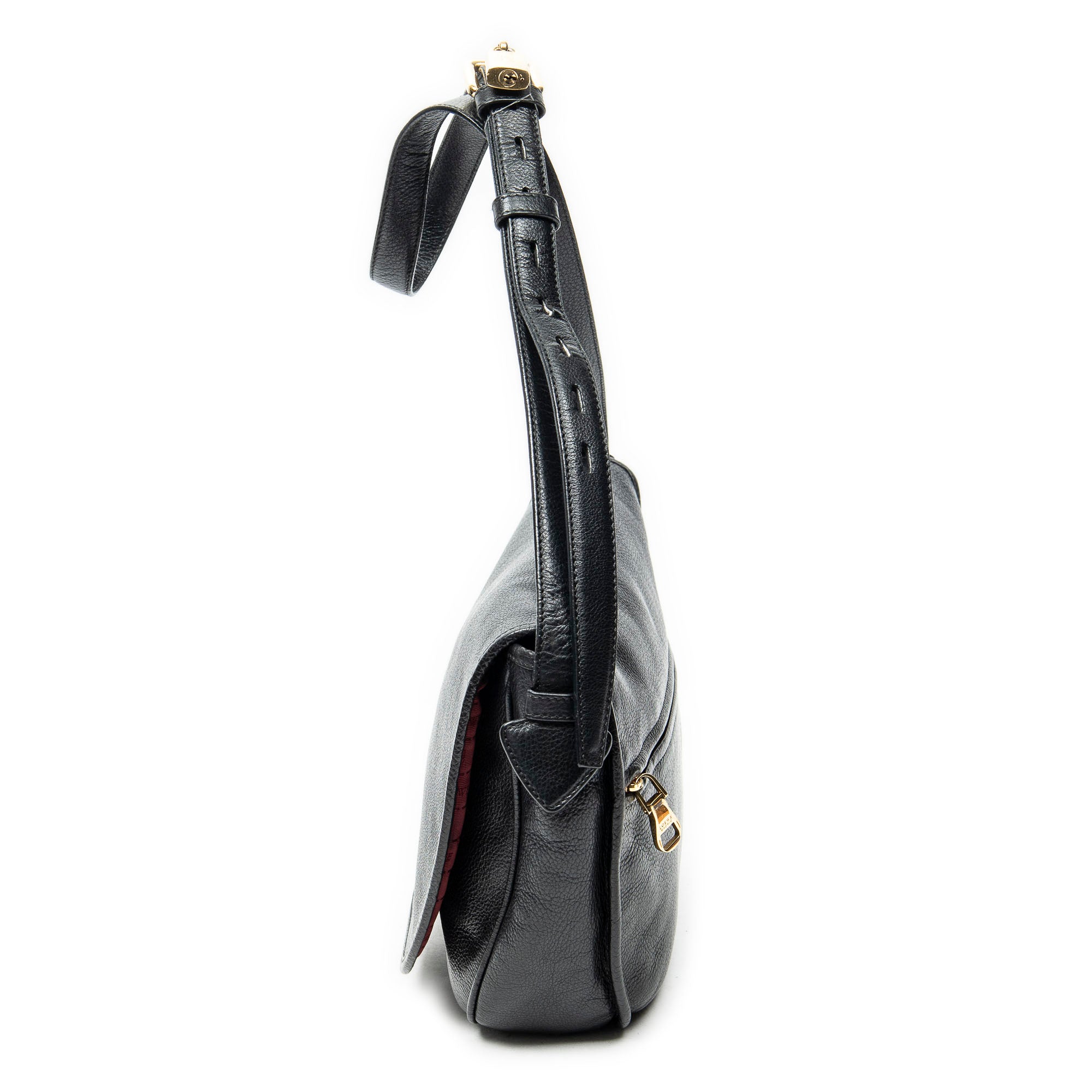 Shoulder Bag Heritage Flap Messenger Black Grained Calfskin Leather