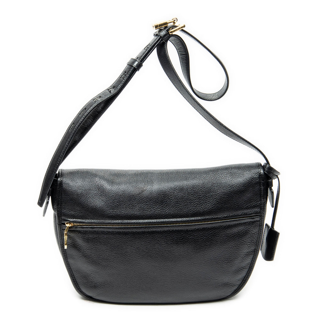 Shoulder Bag Heritage Flap Messenger Black Grained Calfskin Leather