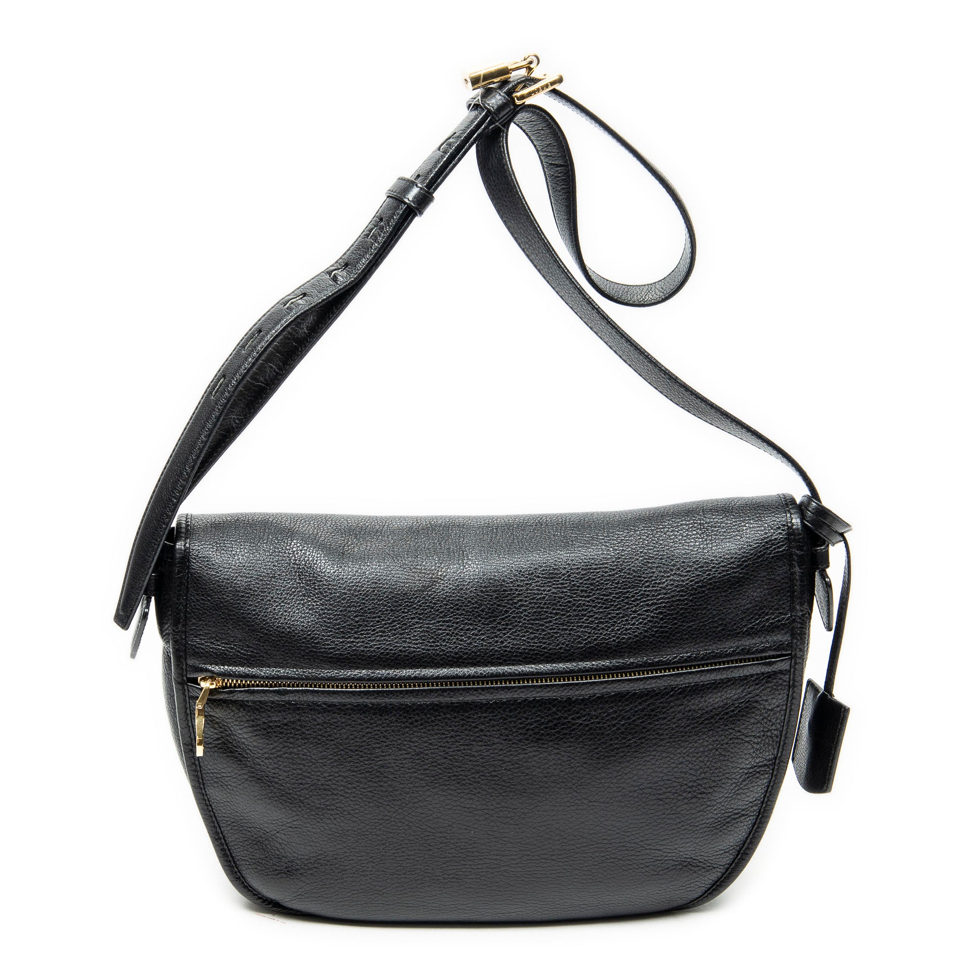 Shoulder Bag Heritage Flap Messenger Black Grained Calfskin Leather