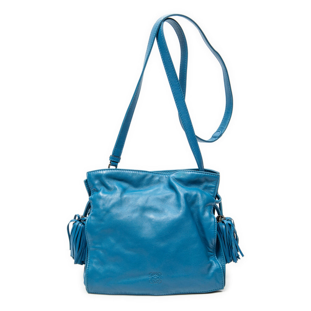 Shoulder Bag Small Tassel Flamenco Blue Calfskin Leather