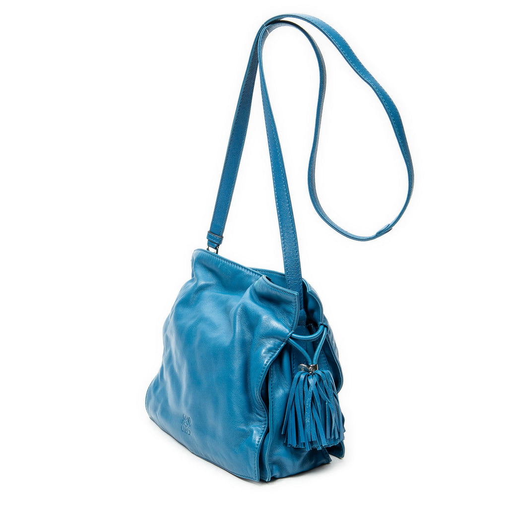 Shoulder Bag Small Tassel Flamenco Blue Calfskin Leather
