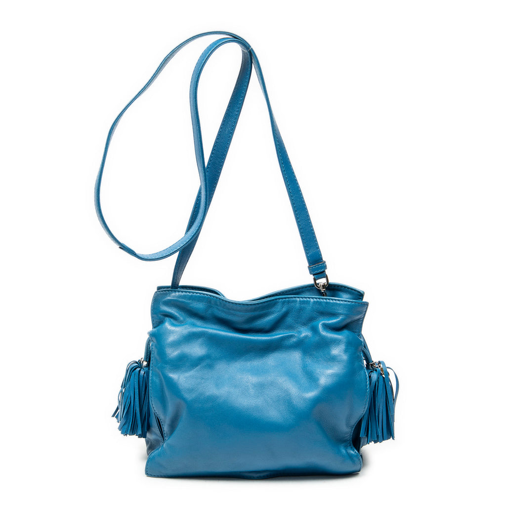 Shoulder Bag Small Tassel Flamenco Blue Calfskin Leather