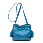 Shoulder Bag Small Tassel Flamenco Blue Calfskin Leather