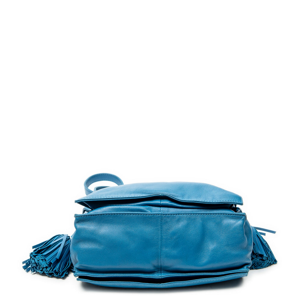 Shoulder Bag Small Tassel Flamenco Blue Calfskin Leather