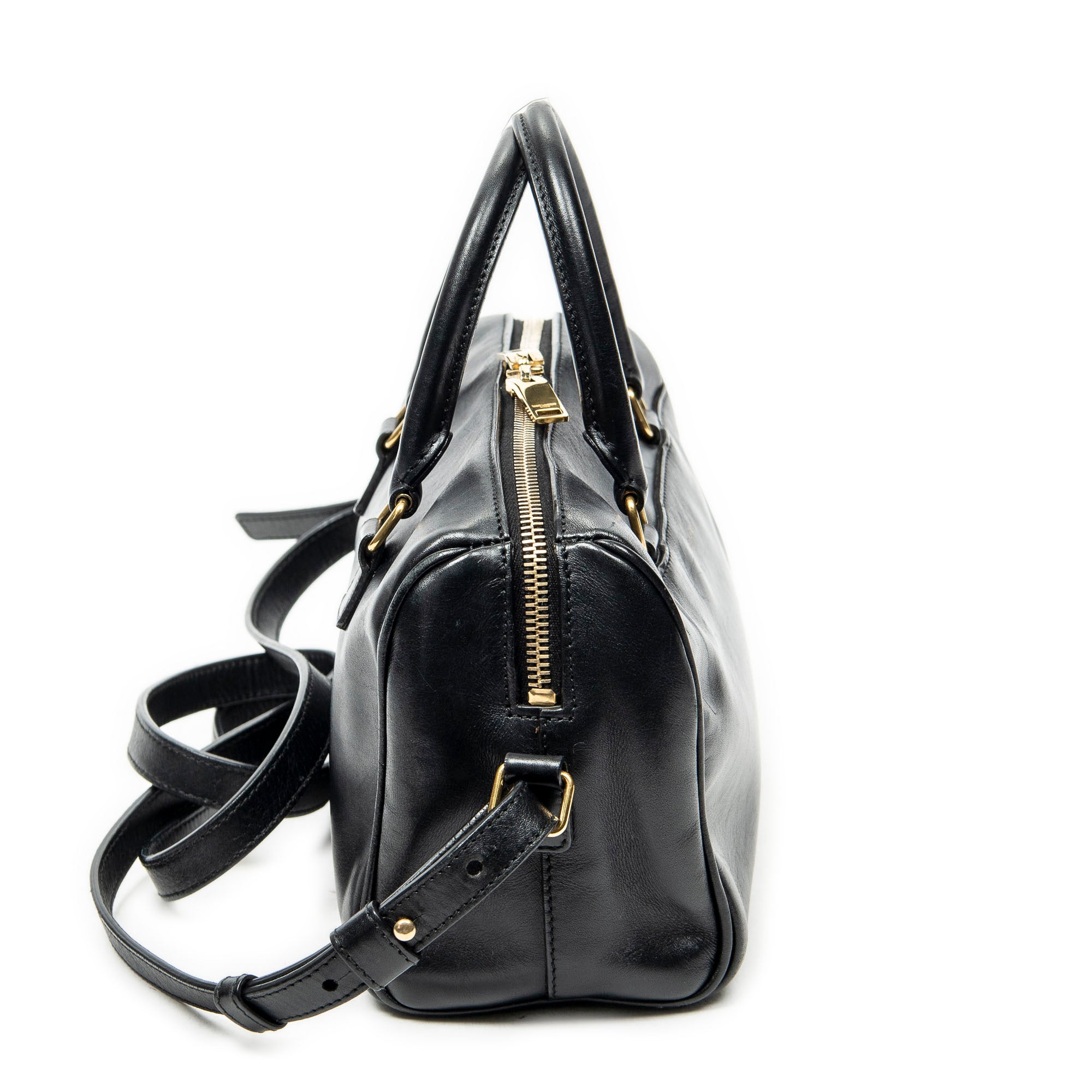 Shoulder Bag Baby Duffle Black Calfskin Leather