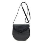 Shoulder Bag Vintage Scallop Flap Crossbody Black Grained Calfskin Leather